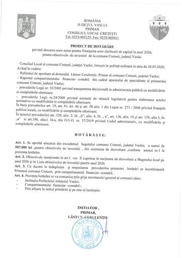 PHCL  finantare cheltueli de capital  la obiective de investitie